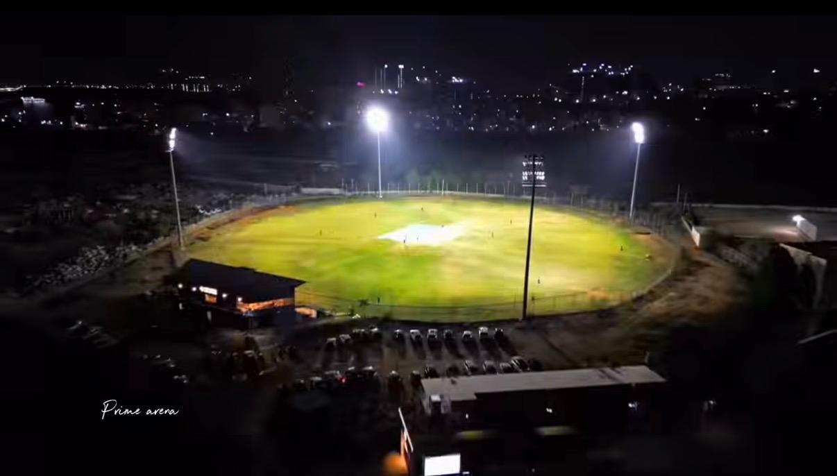 Prime Arena Cricket Ground at night